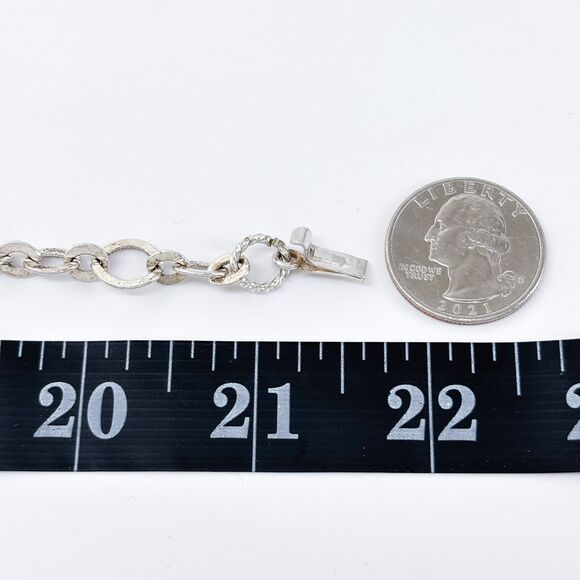 Vintage Silver-Tone 6.7mm Open Link Chain Necklace with Blue Crystal 21” - Picture 2 of 3